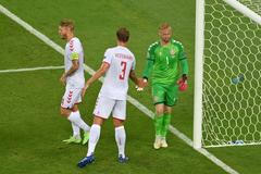 Brankář Dánska Kasper Schmeichel v utkání proti Česku Euro 2020 Dánsko Česko