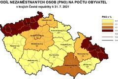 Nezaměstnanost v krajích-červenec