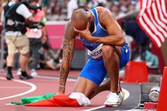 Itaslký sprinter Lamont Marcell Jacobs slaví senzační zlatu v běhu na 100 m na OH 20101