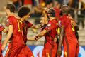 Belgičané slaví druhý gól v zápase skupiny E kvalifikace MS Belgie - Česko