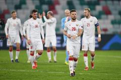 Fotbalisté Běloruska po zápase Ligy národů (2020)