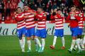 Hráči Granady slaví gól v zápase s Atléticem Madrid