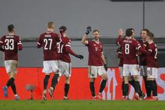 fotbal, Evropská liga 2021/2022, Sparta Praha - Bröndby Kodaň, radost Sparty