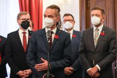 Spolu, Piráti, STAN, PirStan, KDU-ČSL, ODS, TOP 09, koalice, koaliční smlouva, podpis, dohoda, vláda, Petr Fiala, Vít Rakušan, Markéta Pekarová Adamová, Marian Jurečka, Ivan Bartoš