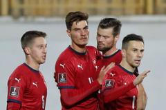 Češi slaví gól v zápase skupiny E kvalifikace MS Bělorusko - Česko