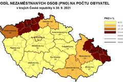 Nezaměstnanost v krajích-září