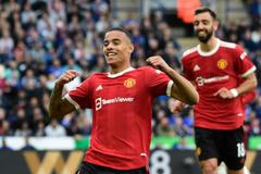 fotbal, anglická liga 2021/2022, Premier League, Leicester City - Manchester United, Mason Greenwood