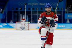 Michael Špaček slaví gól v zápase Česko - Rusko na ZOH 2022 v Pekingu