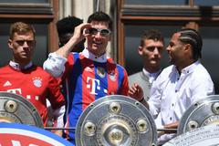 Bayern Munich celebrate winning the Bundesliga