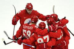 Rusové slaví druhý gól v zápase Česko - Rusko na ZOH 2022 v Pekingu