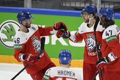 hokej, MS 2022, Česko - Lotyšsko, gól, radost, David Krejčí, David Pastrňák, Radim Šimek