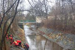 V pátek odpoledne zasahovali pražští hasiči u Botiče ve Vršovicích. Auto tam sjelo do potoka