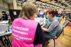 Ukrajinští uprchlíci v Kongresové centrum v Praze - uprchlické centrum