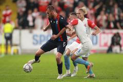 Tomáš Chorý a Ivan Schranz v zápase 2. kola nadstavby F:L Slavia Praha - Viktoria Plzeň