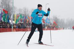 Belarusian President Lukashenko skis as he attends a local ski competition "Minsk ski track 2019" in Minsk