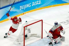 OH 2022, Peking, hokej, Česko - Dánsko, Dánové slaví gól
