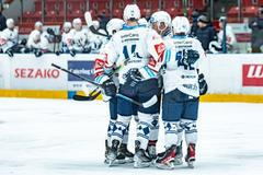 Radost plzeňských hokejistů v zápase extraligy