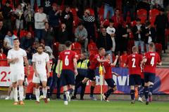 Češi slaví gól v zápase Ligy národů Česko - Švýcarsko