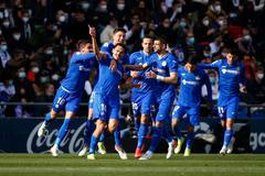 fotbal, španělská liga 2021/2022, La Liga - Getafe v Real Madrid, radost Getafe