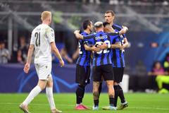 fotbal, Liga mistrů 2022/2023, Inter Milán - Viktoria Plzeň, radost Interu