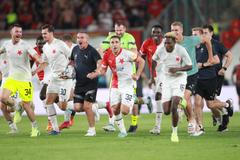 Radost slávistů z postupu v odvetě 4. předkola EKL Slavia - Čenstochová