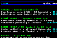 Sportovní stránka teletextu České televize