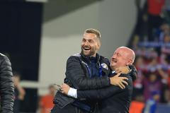 Adolf Šádek slaví postup v odvetě 4. předkola LM Plzeň - Karabach