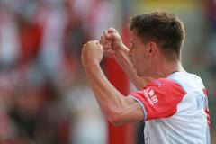 Lukáš Masopust slaví gól v odvetě 3. předkola LM Slavia - Ferencváros