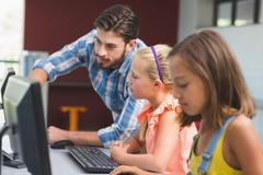 učitel, škola, počítač, ilustrační