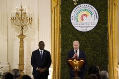 U.S. President Joe Biden gives a toast during the U.S.-Africa Leaders Summit dinner in the East Room at the White House in Washington