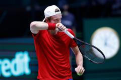 Jiří Lehečka v zápase Davis Cupu Česko - Británie