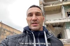 Ukrainian former boxer Wladimir Klitschko gives a statement in response to IOC President Thomas Bach