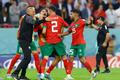 Maročané slaví vítězství v osmifinále MS 2022 Maroko - Španělsko