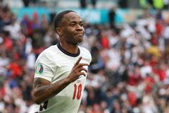 Raheem Sterling slaví gól v osmifinále Anglie - Německo na ME 2020