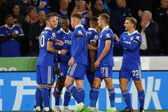 Radost fotbalistů Leicesteru v zápase proti Nottinghamu