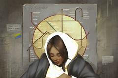 Žena, Kyjev, Ukrajina, Madonna, umění, kresba