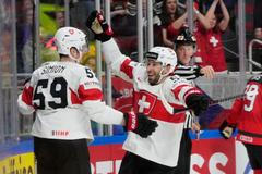 Radost Švýcarů v zápase Kanada - Švýcarsko na MS 2023