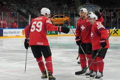 hokej, MS 2023, Švýcarsko - Kazachstán, radost švýcarských hokejistů