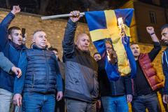 Protesters demonstrate in front of the Consulate General of Sweden in Istanbul