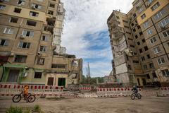 Dnipro, Ukrajina, zničený dům po útoku raketou