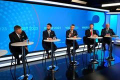 Leaders of various political parties attend a televised debate ahead of Slovak early parliamentary election at TV TA3 in Bratislava