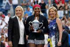 Martina Navrátilová, Serena Williamsová a Chris Evertová na US Open