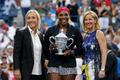 Martina Navrátilová, Serena Williamsová a Chris Evertová na US Open