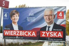 Polsko volby, poláci, billboard, reklama, plakát, Třetí cesta, právo a spravedlnost (PiS), Občanská platforma (PO), Polská lidová strana (PSL)