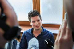 FILE PHOTO: Football Leaks whistleblower Pinto talks to journalists at the Metropolitan Court in Budapest