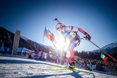 Markéta Davidová při závodu smíšených štafet v Anterselvě