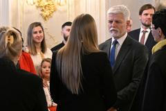 Prezident Petr Pavel se setkal s 15 ukrajinskými válečnými uprchlíky, 23. února 2024, Praha.