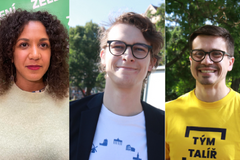 Trojice jasně proevropských kandidátů, Johanna Nejedlová ze Strany zelených, Adam Trunečka ze STAN a František Talíř z KDU-ČSL.