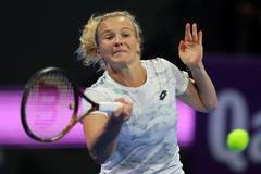 Kateřina Siniaková v zápase druhého kola na turnaji v Dauhá 2024