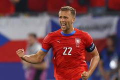Tomáš Souček slaví gól v zápase Eura 2024 Česko - Turecko